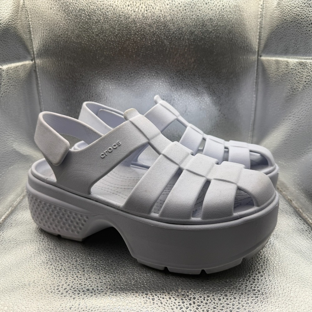 Size 10 Crocs Stomp‎ Chalk White Womens Lightweight Fisherman Platform Sandals